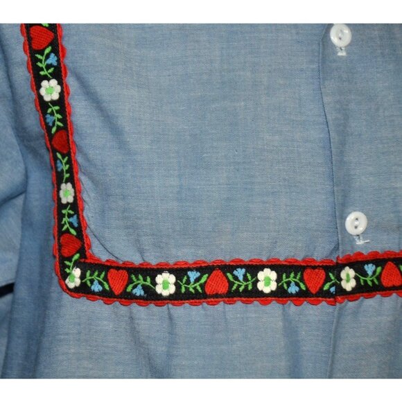 Vintage JC Penney Big Mac Blue Chambray Shirt Ladies M 70s Floral Trim Granny - Picture 4 of 12